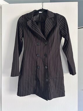 Spirit Black Pinstripe Double-Breasted Blazer Coat